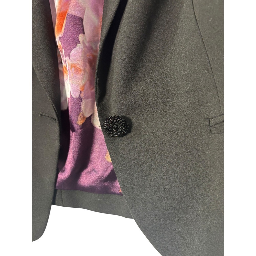 HM Womens Black Cropped Blazer Jacket Floral Satin Lining Beaded Button Size 12 - Picture 5 of 7